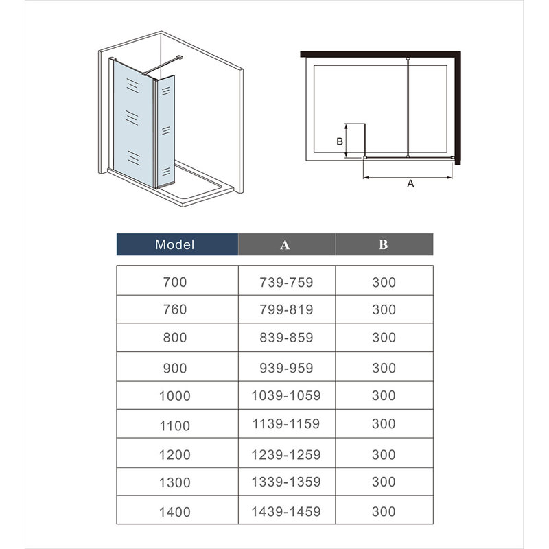 Isaias 1900mm H Walk In Glass Screens with Glass, 700mm