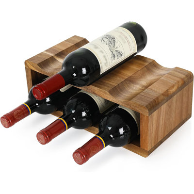 6 Bottle Wine Racks Countertop,Acacia Wood Wine Holder,Small Wine Rack For Inside Cabinet,Tabletop Wine Liquor Bottle Holder For Home Kitchen Bar