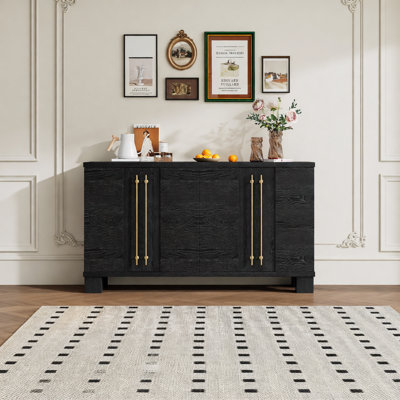 Buffet avec rangement, buffet en bois avec tablettes réglables et poignées dorées pour la cuisine, la salle à manger et le salon (noir)