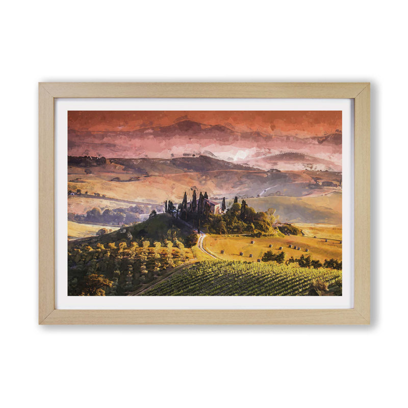 View Over Tuscany In Italy - Single Picture Frame Print, Oak, 45cm H x 63cm W x 2cm D