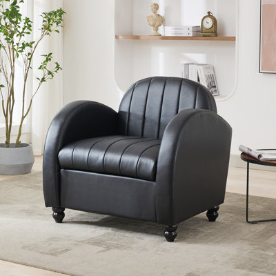 Modern Curved Accent Chair PU Leather Lounge Chair for Living Room