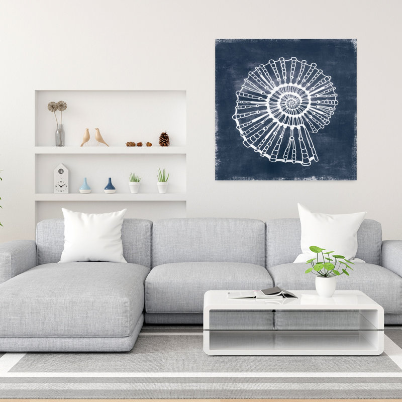 "Nautilus", art mural abstrait contemporain sur toile bleue I, H 36 po x l 36 po