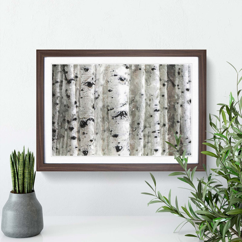 Silver Birch Tree Forest - Picture Frame Painting Print, 48cm H x 65cm W x 2cm D, Walnut Framed