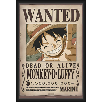  Officially Licensed One Piece - Wanted Monkey D.Luffy - Framed Art Poster - 24 x 36 Inch - Sturdy Engineered Wood Frame with Plexi Glass - Ready to Hang