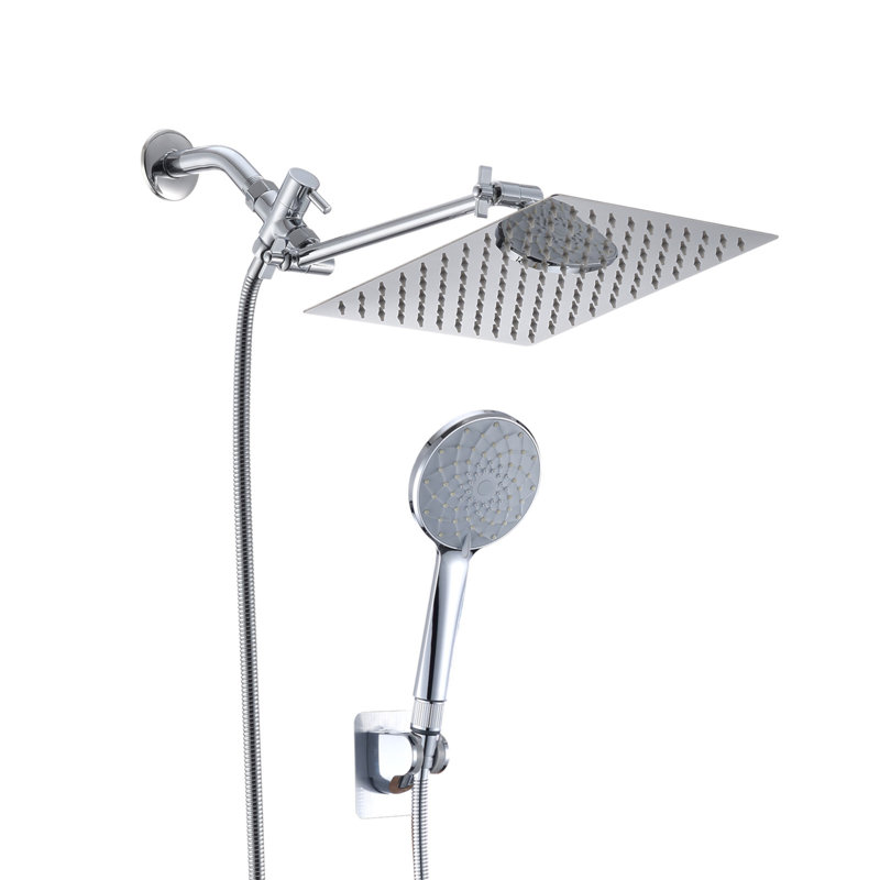 Shower Head, 10 Inch High Pressure Rainfall Shower Head/Handheld Shower Combo With 11 Inch Extension Arm, 6 Settings Adjustable Anti-Leak Shower Head With Holder/Hose, Height/Angle Adjustable