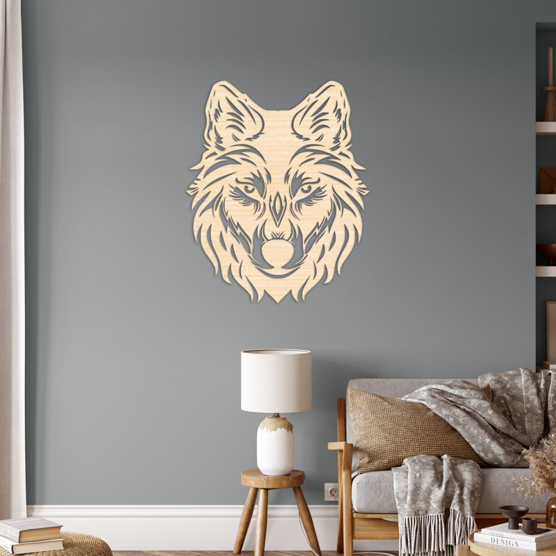 Décoration murale abstraite loup - ACM, H 48 po x l 40 po x P 0,25 po, Blanc