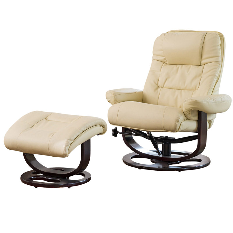 Robertsdale 88cm Wide Faux Leather Swivel Ergonomic Recliner, Cream