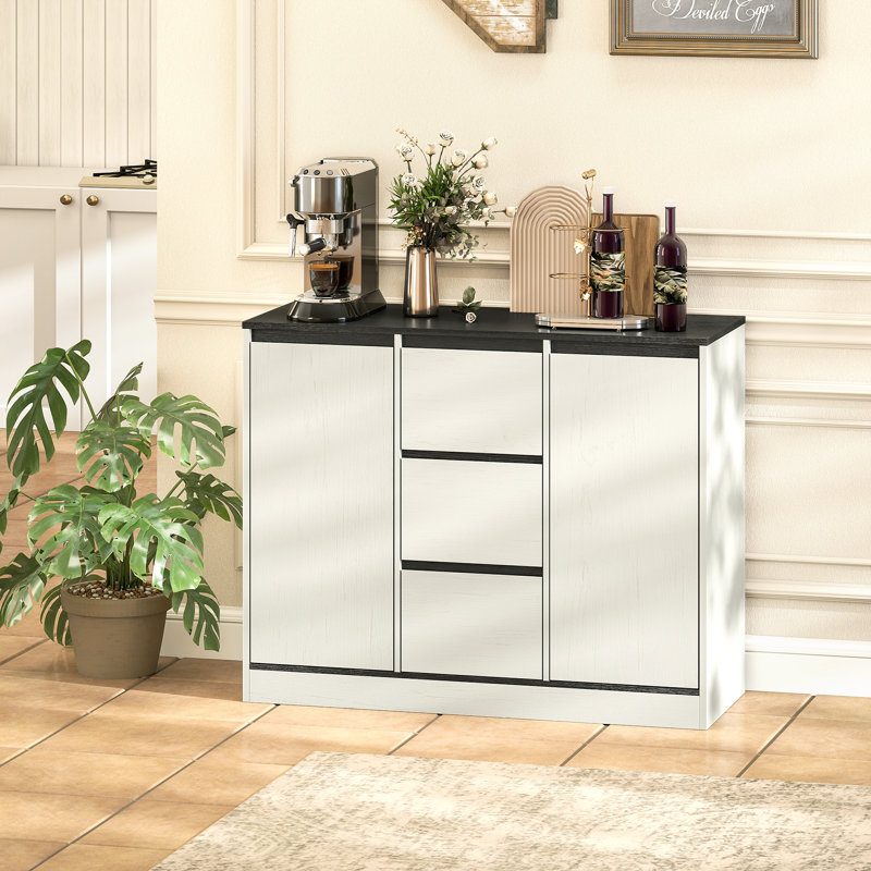 Buffet avec charnières à fermeture en douceur, armoire buffet, grain de bois blanc