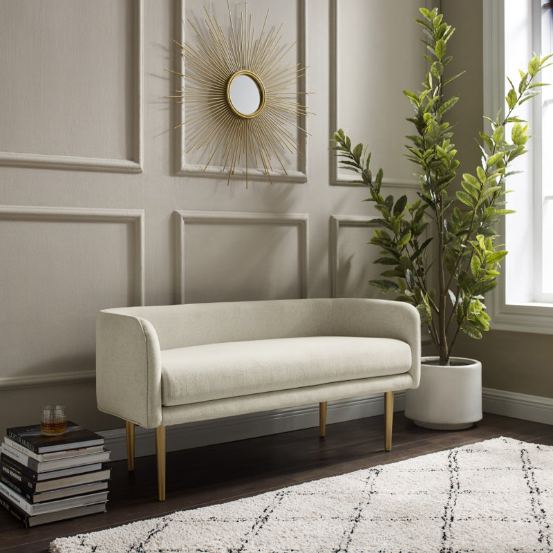 Banc rembourré en lin 50 po brun, Crème, crème, Doré