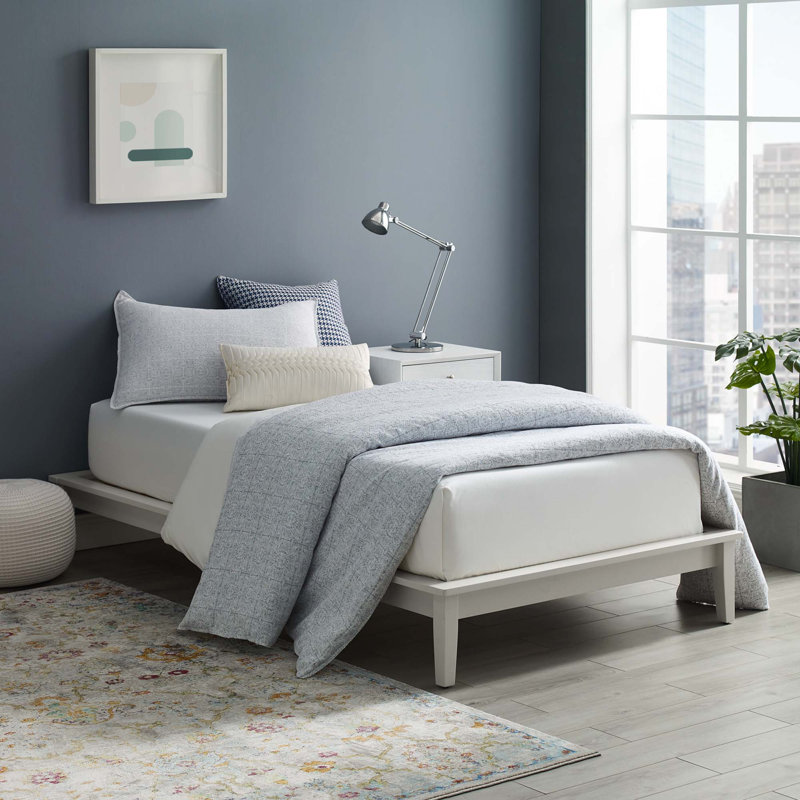 Modway Lodge Wood Platform Bed Frame, White, Twin