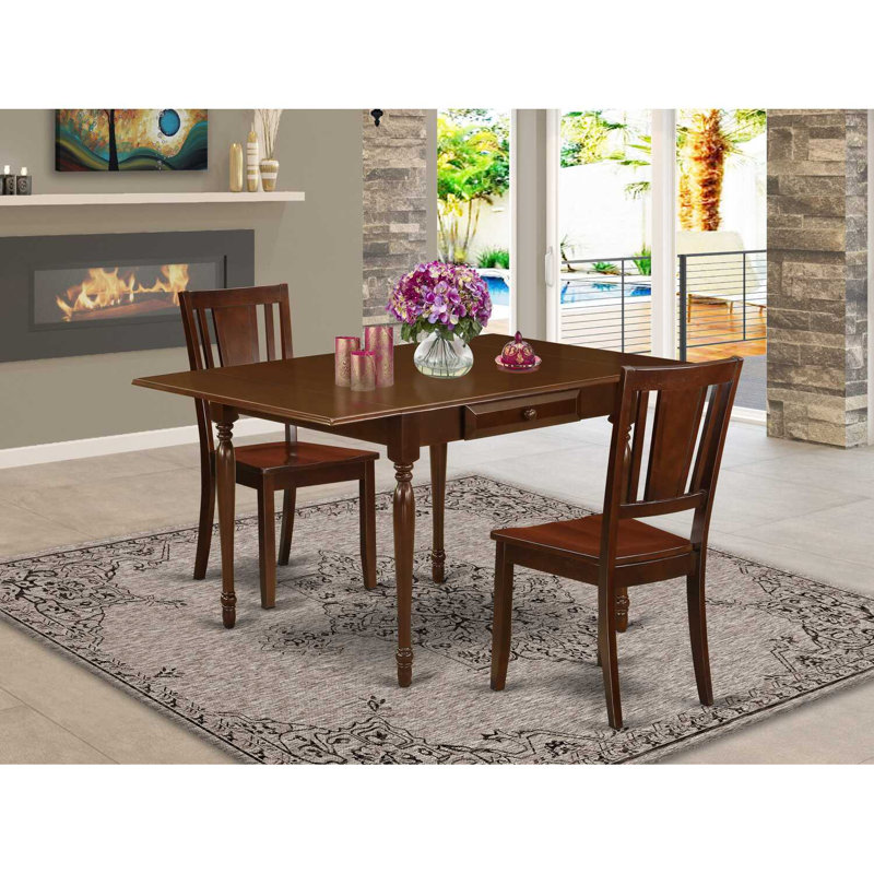 Ensemble de table de salle à manger en bois d'acajou avec plateau Dropleaf, 3 pièces: table, 2 chaises