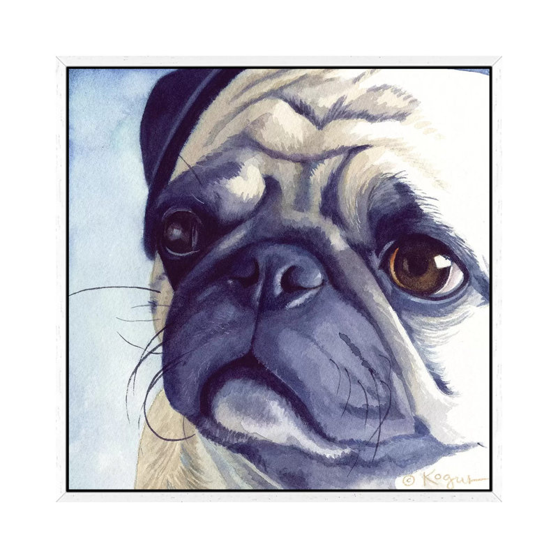 Bugabee Pug by Teresa Kogut - Painting on Canvas, 45.72 cm H x 45.72 cm W, White Framed