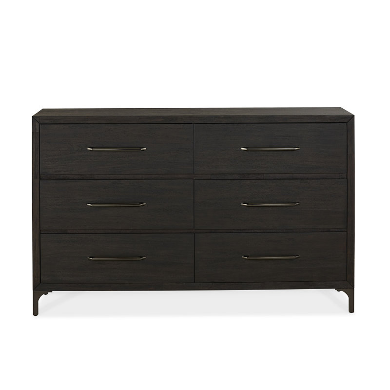 Taraji Six-Drawer Metal Leg Dresser In Vintage Coffee, Café rétro