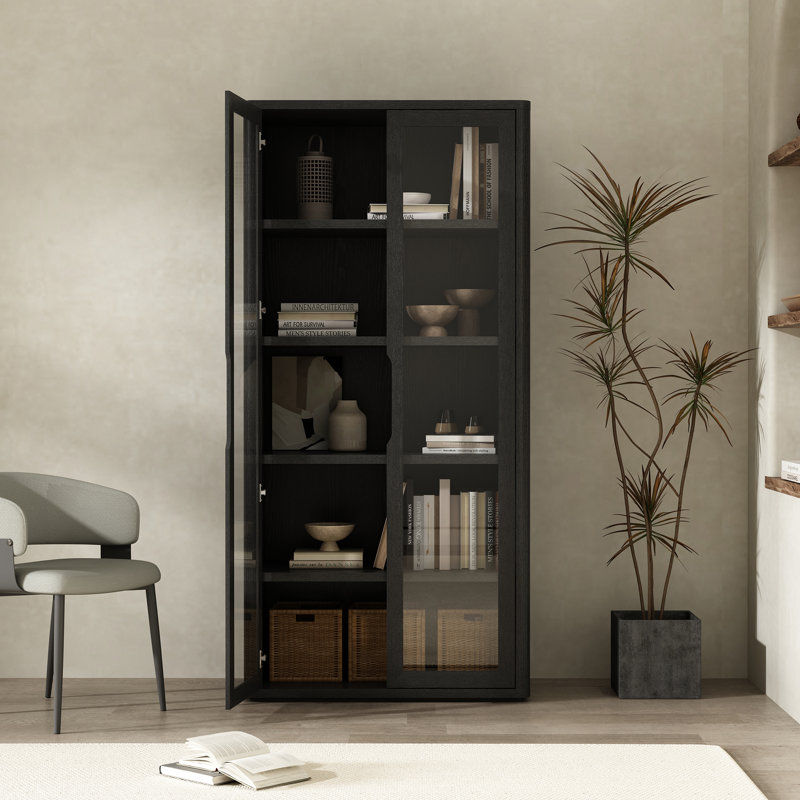 Bibliothèque moderne à 5 tablettes H 79 "x l 38" avec portes en verre Rivington, Noir