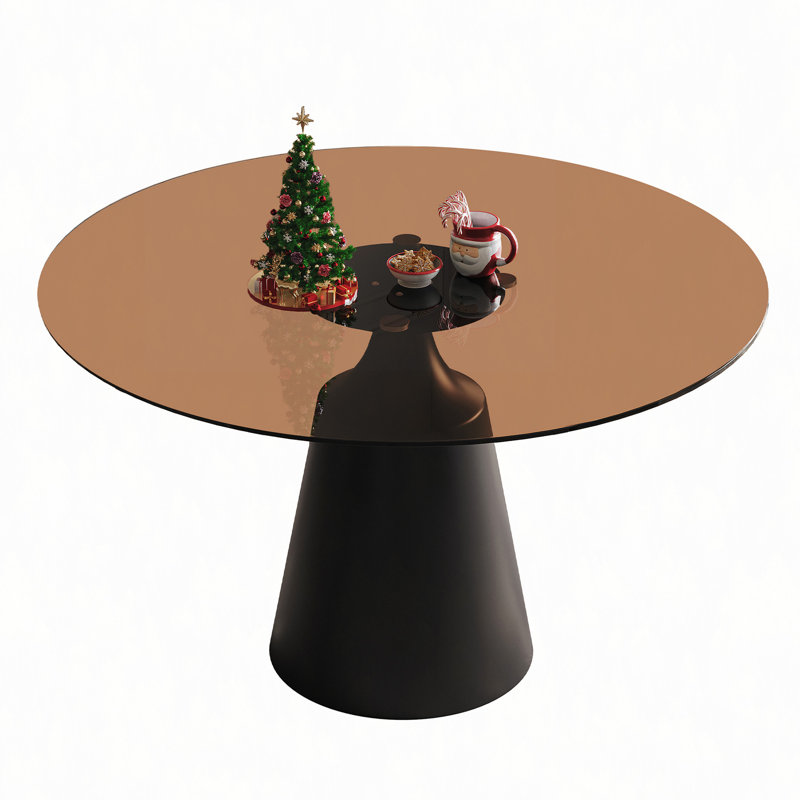 Table de salle à manger ronde de 35 po pour petits espaces, table à piédestal moderne de style Mid-Century avec plateau en verre pour la cuisine, le salon, le thé et le café (appartement, style bistro)