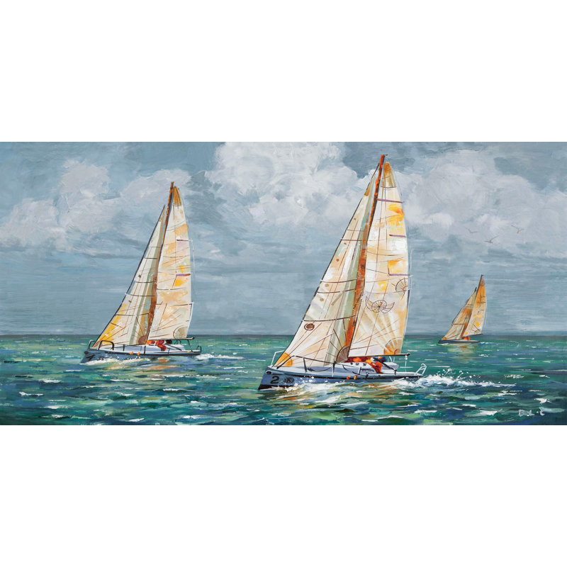 Élégante régate: reproduction d'art sur toile voilier, H 24 po x l 48 po