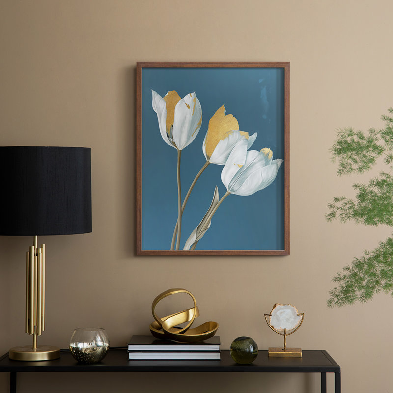 FLORAL Series CL - reproduction encadrée de qualité supérieure - prête à être accrochée - aucun clou requis, Cadre noyer