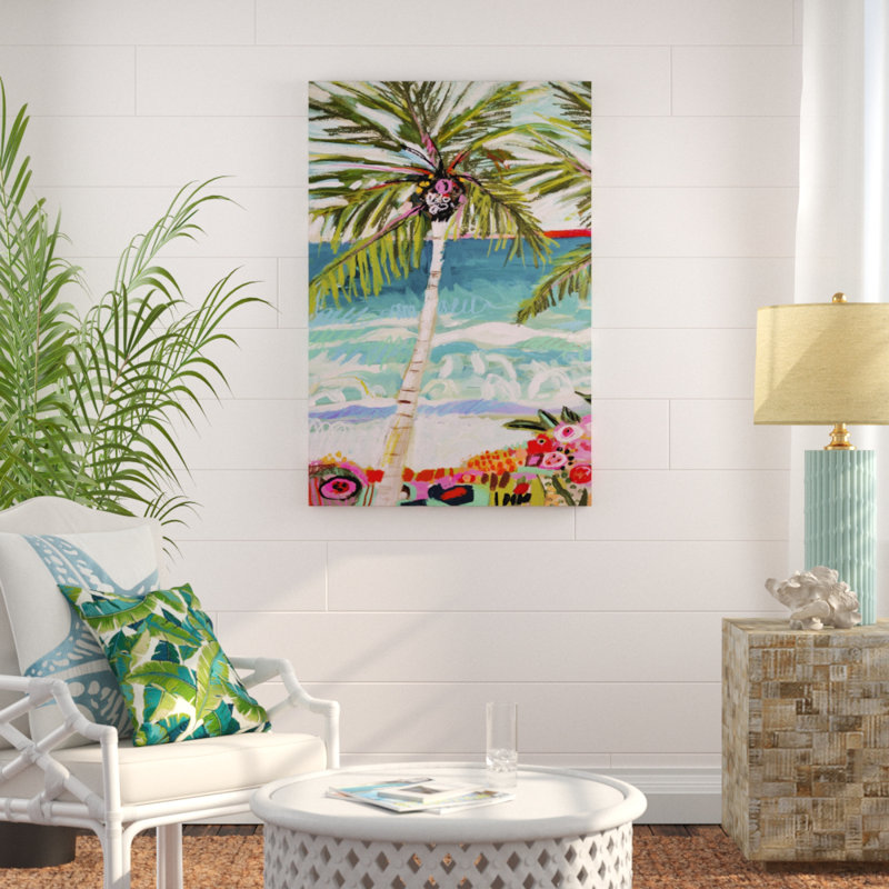 «Palm Tree Wimsy I», peinture sur toile, H 36 po x l 24 po, Toile tendue