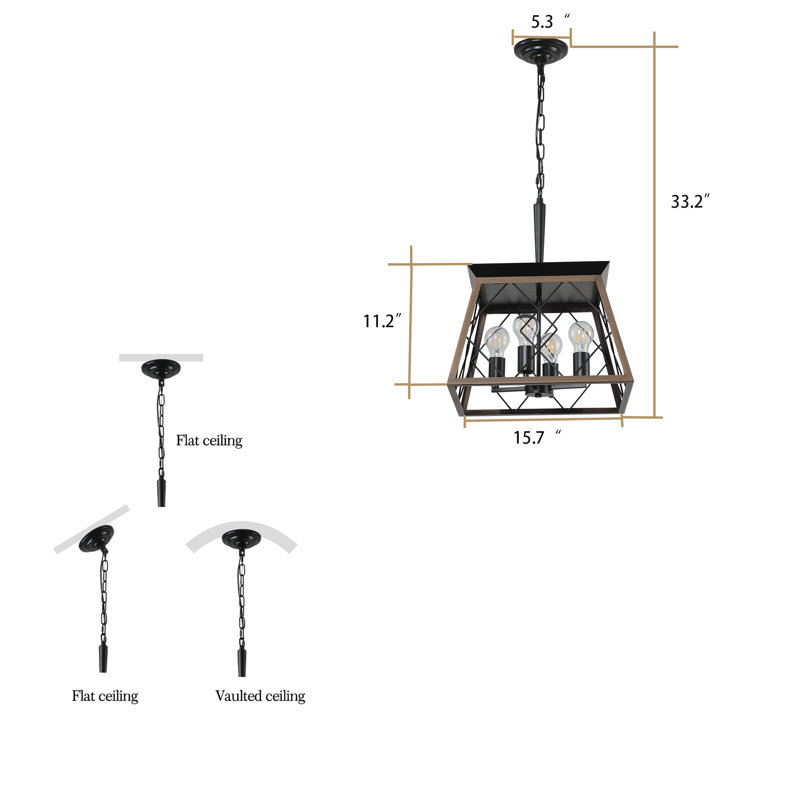 Lustre suspendu industriel 16 lumières en noyer de 16 po - Cage moderne en métal, luminaire suspendu réglable, cuisine / salle à manger, ampoules non incluses