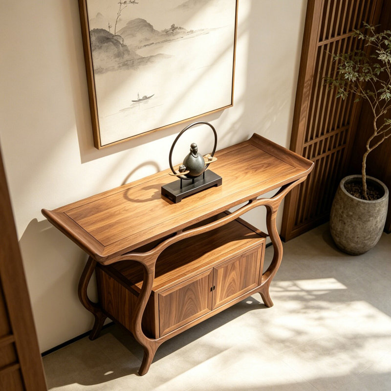 Console en bois massif de style médiéval., 35.4" H x 47.2" W x 15.7" D