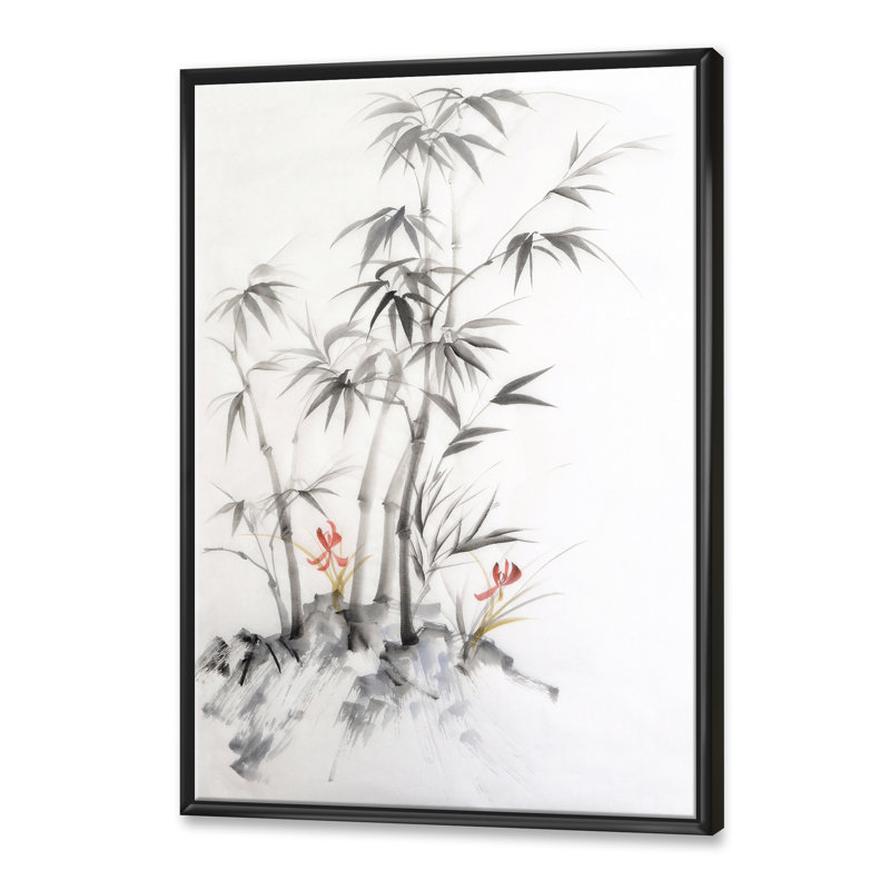 Rétro bambou monochrome III - reproduction sur toile, H 32 po x l 24 po x P 1 po, Toile avec cadre noir