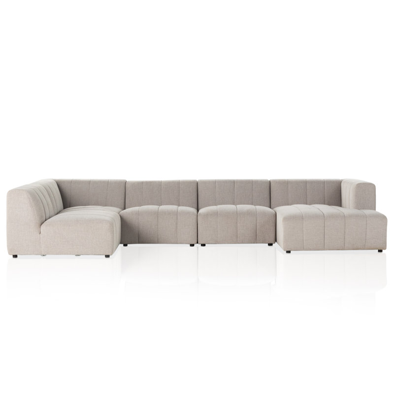 Langham 157" Wide Symmetrical Modular Sectional, Right Hand Facing, Gray Polyester