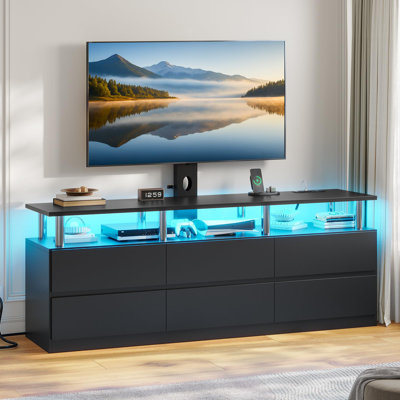 Meuble télé moderne avec support et prise de courant, avec 6 tiroirs, support pour téléviseur 32/45/55/60/65/70/75 pouces, centre de divertissement pour salon, chambre à coucher