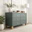 Commode double moderne à 6 tiroirs en bleu avec poignées en métal et pieds en bois massif-729344662