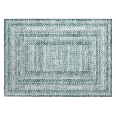 Machine Washable Indoor/Outdoor Xhevrie Teal Rug