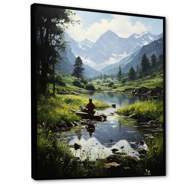 Vert, gris, yoga au milieu de la nature II, Noir, H 32 po x l 24 po x P 1 po