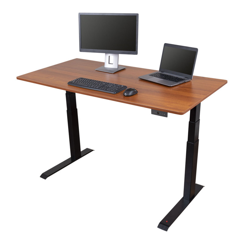 Bureau debout à hauteur ajustable électrique, H 26 po x l 59 po x P 29,5 po, Teck / noir