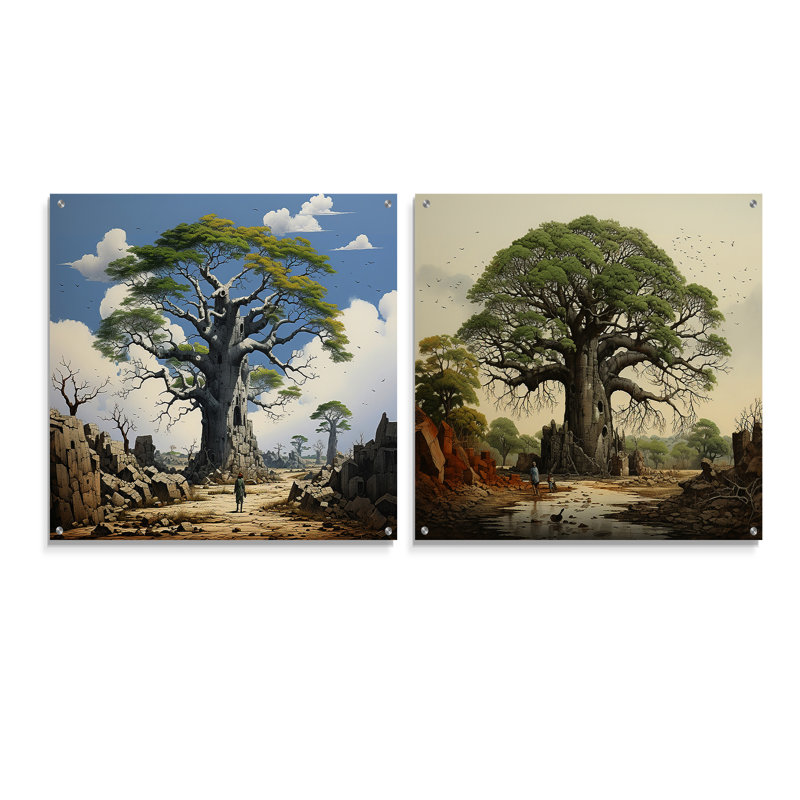 Osvaldo - ensemble de 2 art mural en verre acrylique Baobab, H 16 po x l 33 po