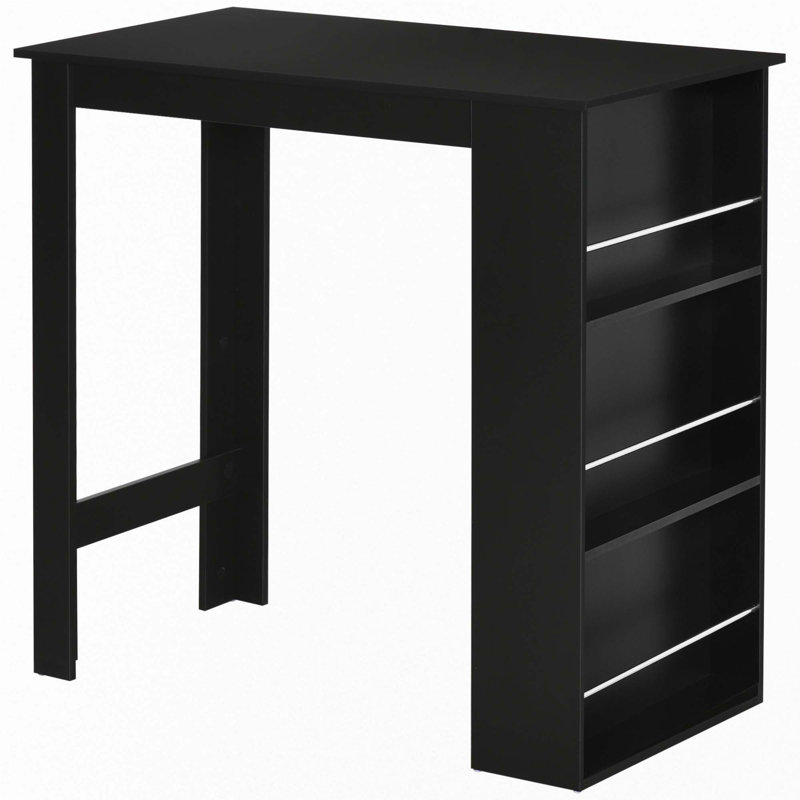 Black Wood Counter Height Bar Table with Storage Shelves