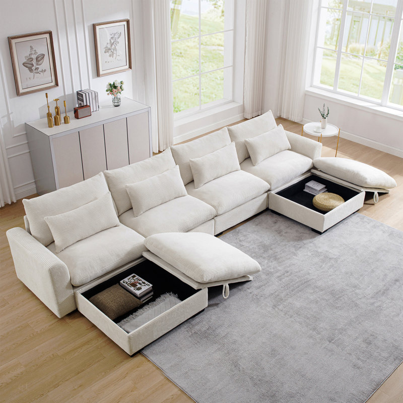 Canapés modulaires en velours côtelé Big Big, Velours côtelé beige