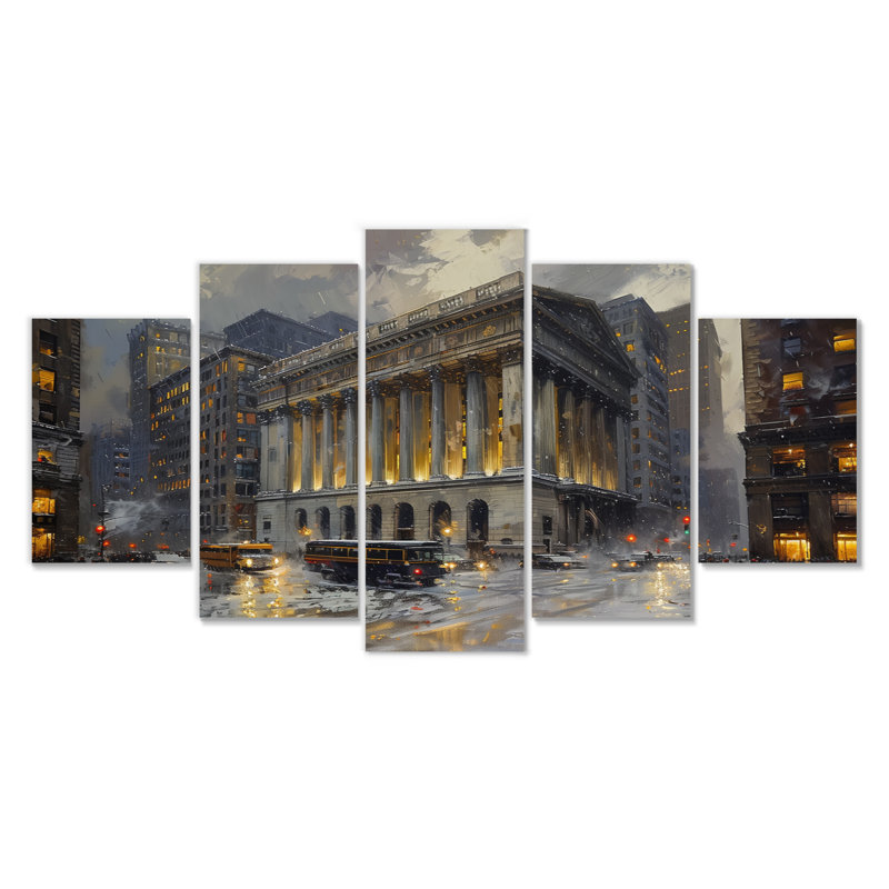 «Beige Banks», art architectural à New York Winter - ensemble d'art sur toile Banks