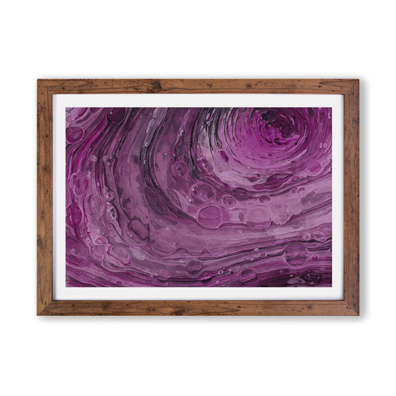 'Night Sunrise in Abstract' - Picture Frame Painting Print on Paper, 45cm H x 63cm W x 2cm D, Walnut