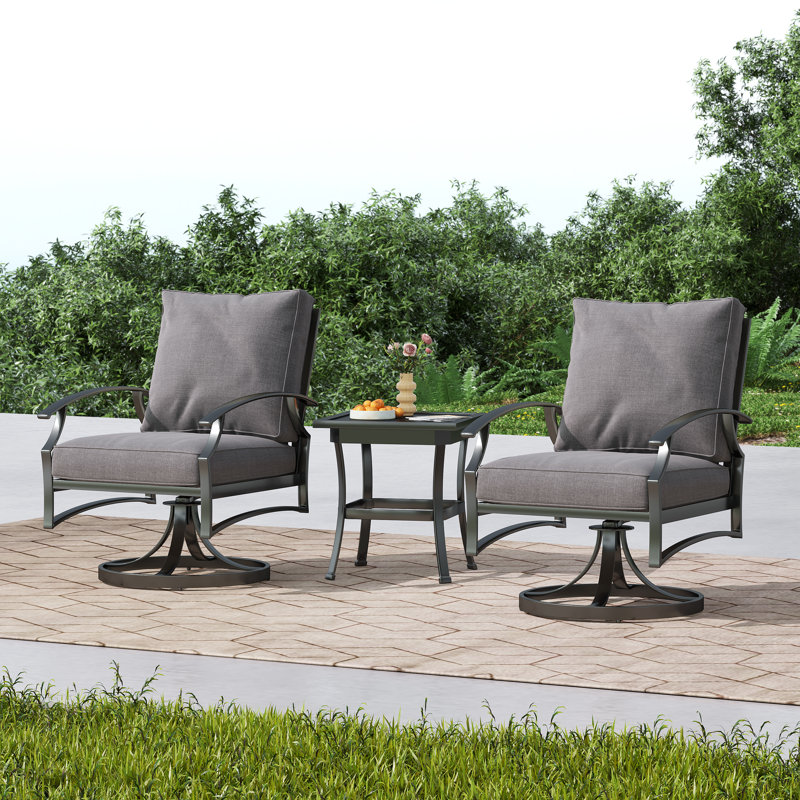 Nickita 3 Pieces Set Metal Outdoor Patio Furniture Swivel Chairs Set with Cushions, Beige