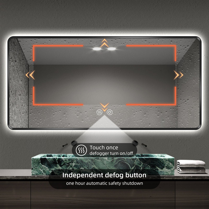 Backlit LED Bathroom Vanity Mirror, 36” x 60”, Black