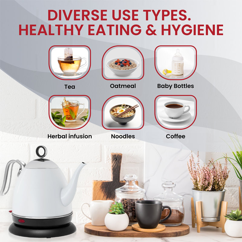 Chantal 1 qt. Stainless Steel Electric Tea Kettle, Glossy White