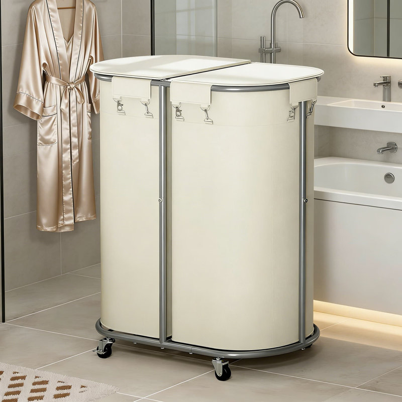 Double Laundry Hamper With Wheels And Lid, 200L Large Rolling Laundry Basket With 2 Sections, Removable Waterproof Bags And Sturdy Iron Frame For Home, Dorm, Or Apartment
