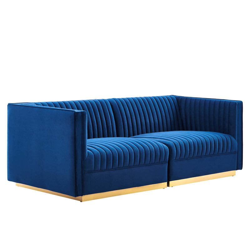 Causeuse modulaire en velours Sanguine Channel, Velours bleu marine