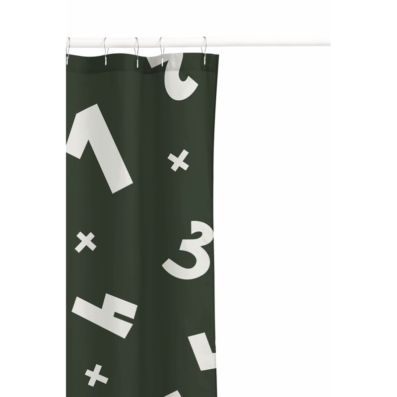 Numbers Ultra-Thin Lightweight Shower Curtain, Green/Ivory/Chimichurri