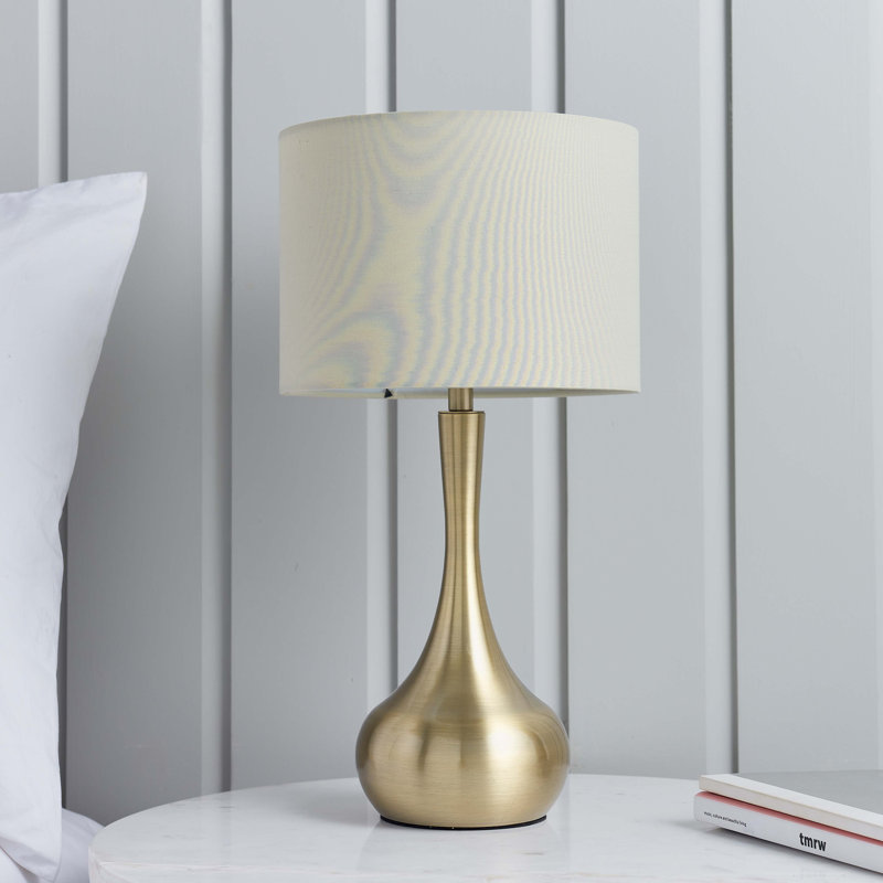 Teneyck Metal Table Lamp, Soft Brass Base/Taupe Shade