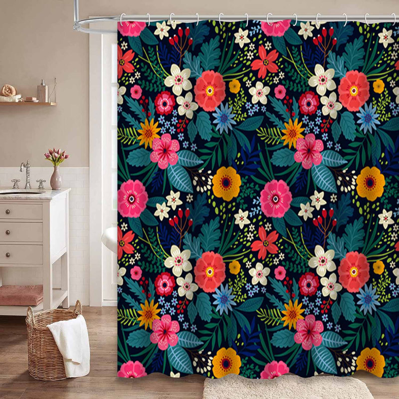 Rideau de douche incroyable à motif floral bleu vif sans couture avec 12 crochets, L 72 po x l 72 po