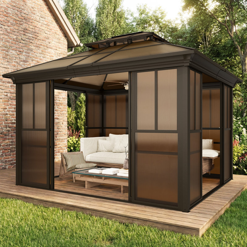 Ensemble de véranda 10 x 12 pi, pavillon de jardin toutes saisons avec fenêtres détachables et porte verrouillable