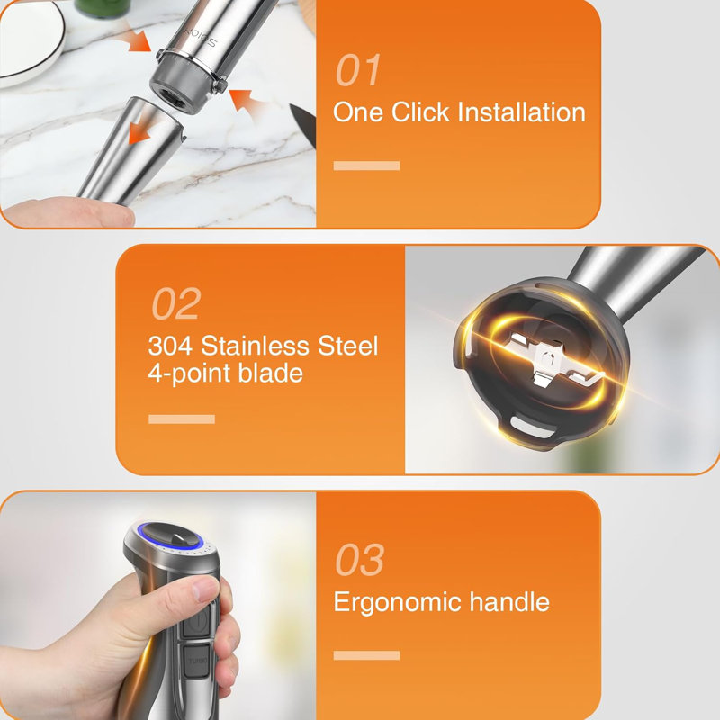 Koios 1100w Immersion Hand Blender, Stainless Steel Stick Blender With 12-speed & Turbo Mode, 5-in-1 Handheld Blender With 600 Ml Mixing Beaker With Lid, 500 Ml Chopper, Whisk