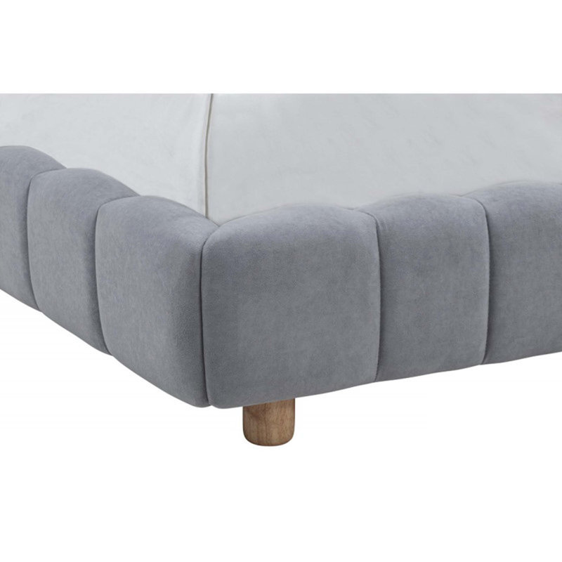 Grand lit plateforme tapissier en velours, base de lit moderne à profil bas en bois