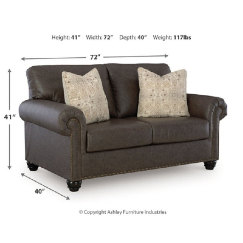 Causeuse Fécy avec 2 coussins décoratifs, similicuir brun terre d'ombre, 72 pouces