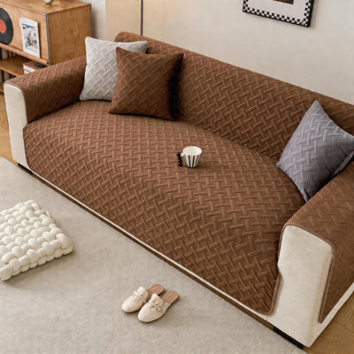 3-Piece Soft Velvety Non-Slip Sofa Cushion Cover Set with Separate Arm Covers