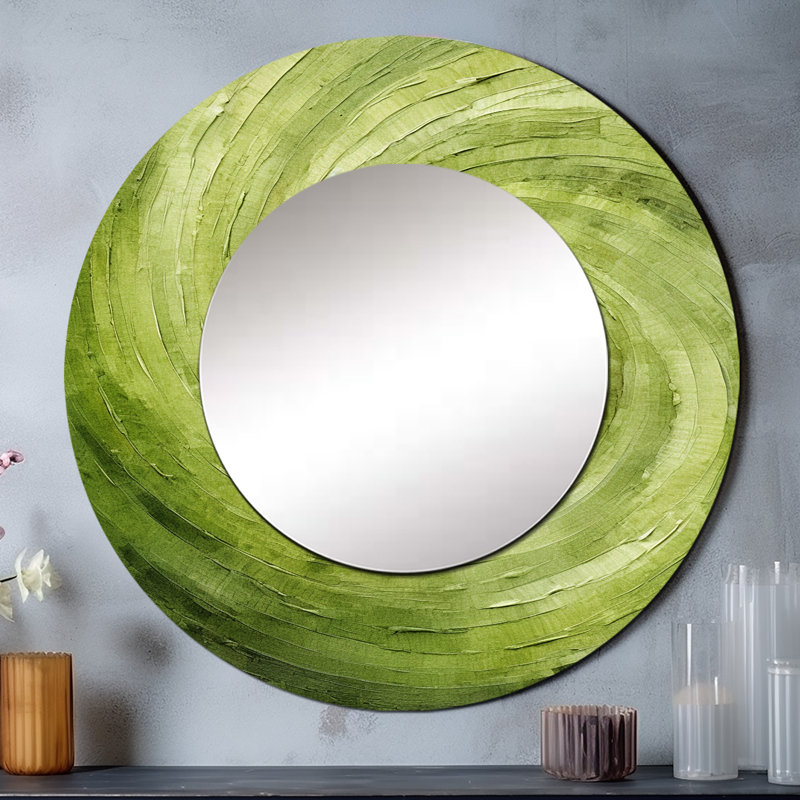 «Green Orbit Spiral», miroir décoratif en spirale abstraite, miroir mural rond moderne, impression d'art en métal